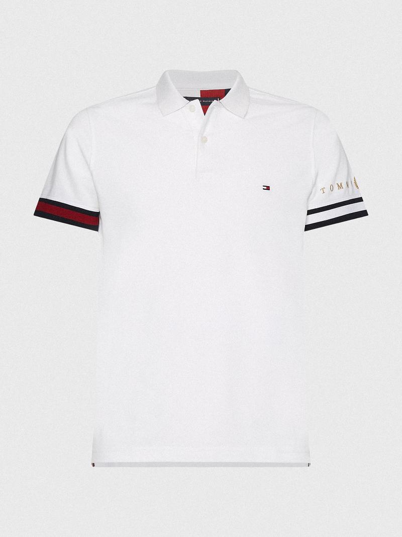 Férfi Tommy Hilfiger Icon slim fit flag cuff Polos Fehér | HU 1076EBC